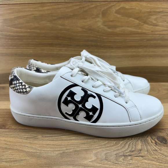 Tory Burch Shoes - TORY BURCH Leigh Sneakers Womens 8 M Snake Embossed Low White Leather Low